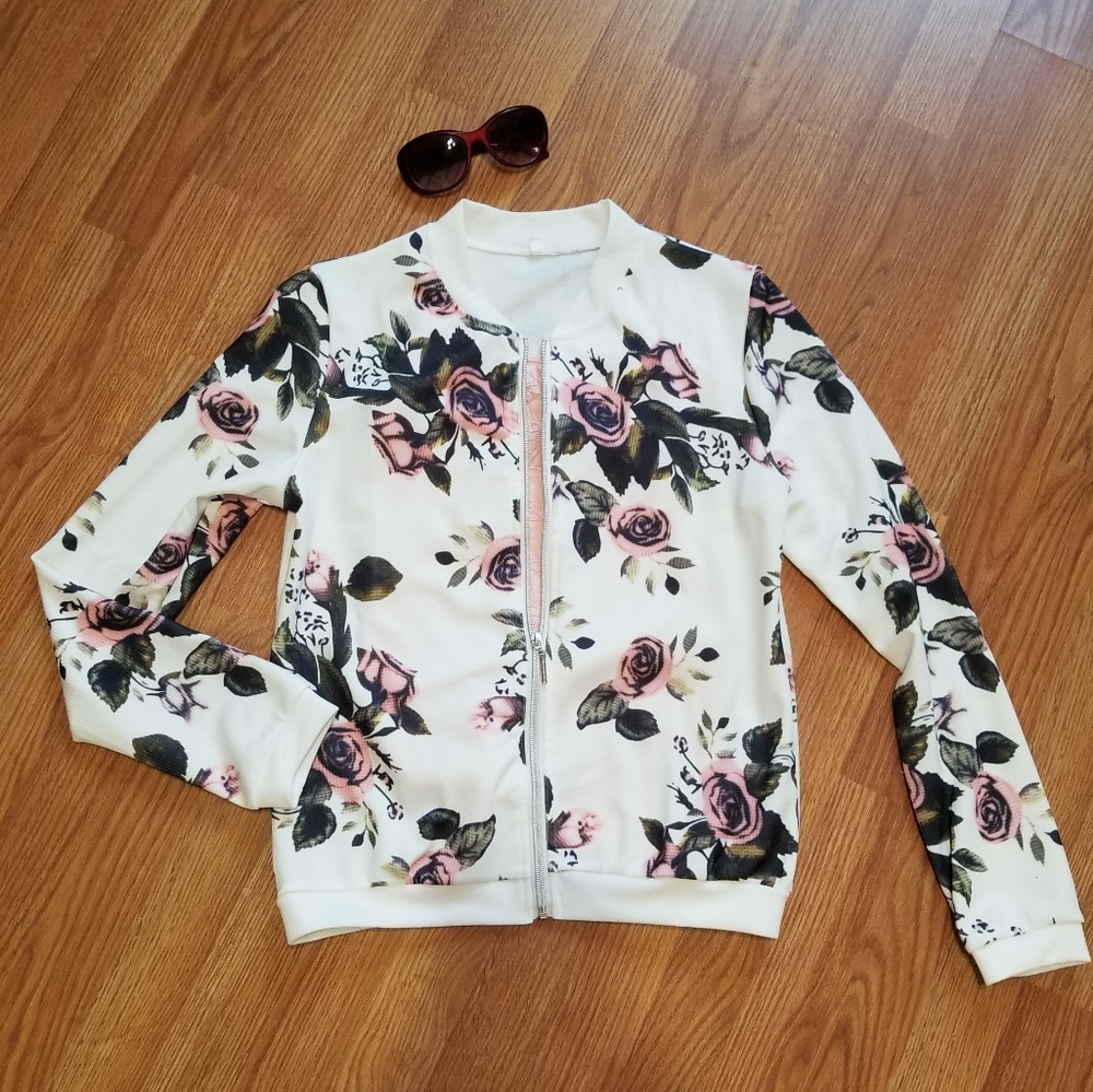 Ivory and Pink Floral Spring Jacket